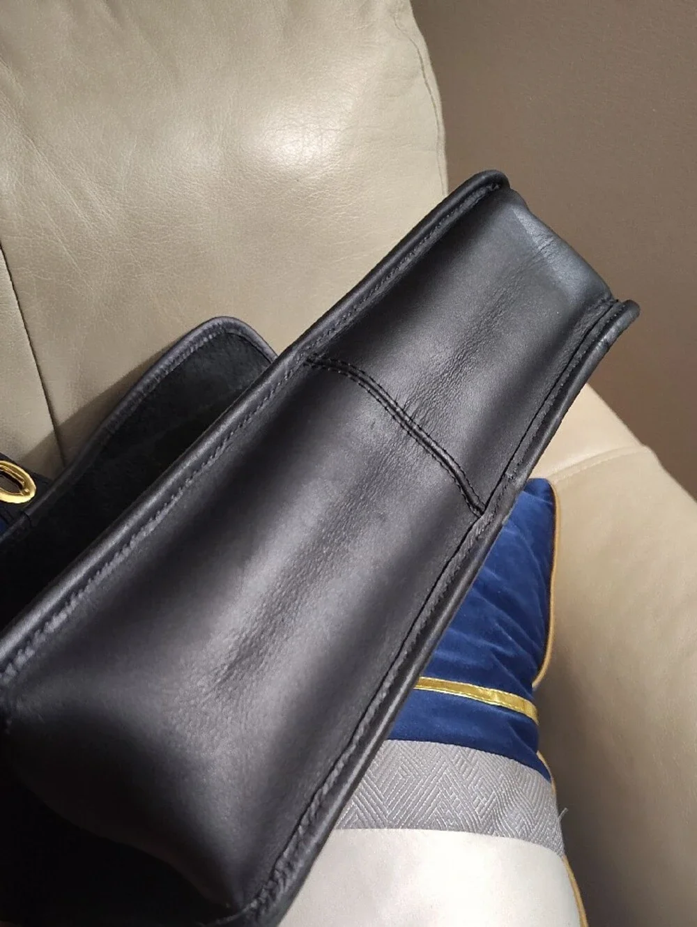 Black Leather Unisex Briefcase with Gold-Tone Hardware